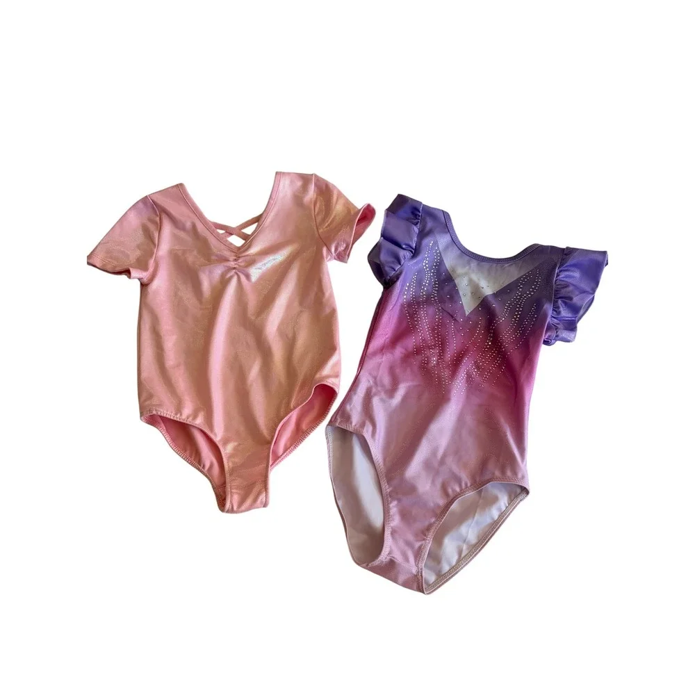 Set of 2 Little Girls Gymnastics Leotards Pink and Purple Ombre Peach Shimmer